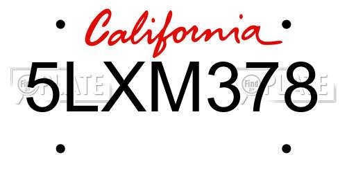 5LXM378 California License Plate
