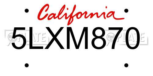 5LXM870 California License Plate