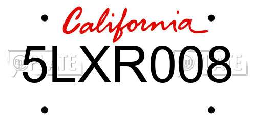 5LXR008 California License Plate