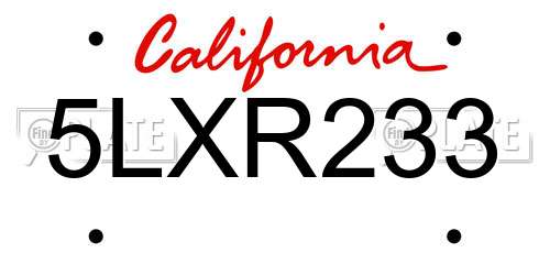 5LXR233 California License Plate