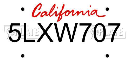 5LXW707 California License Plate