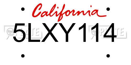 5LXY114 California License Plate