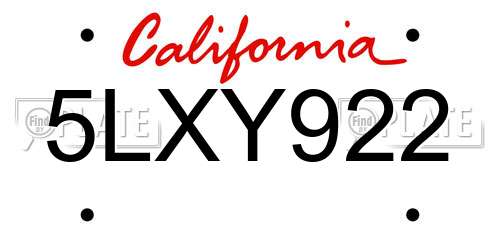 5LXY922 California License Plate