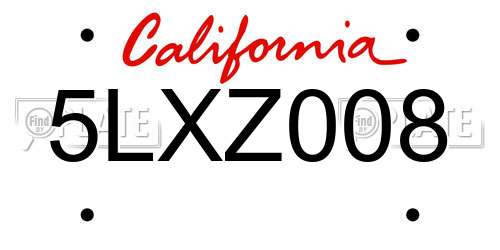 5LXZ008 California License Plate