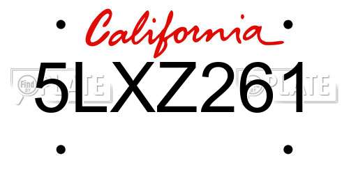 5LXZ261 California License Plate