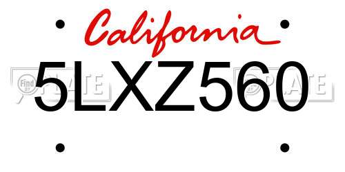 5LXZ560 California License Plate