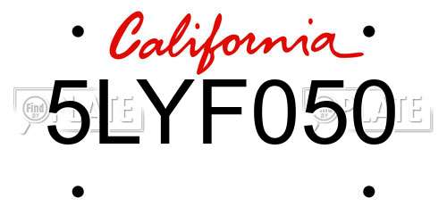 5LYF050 California License Plate