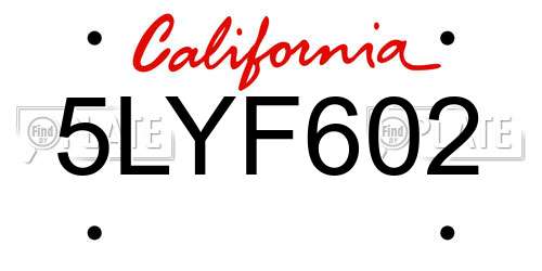 5LYF602 California License Plate