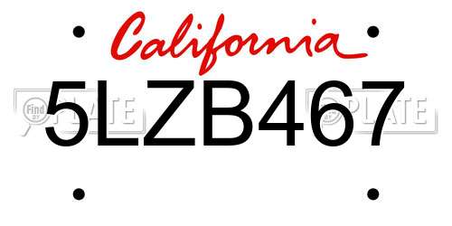 5LZB467 California License Plate
