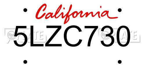 5LZC730 California License Plate