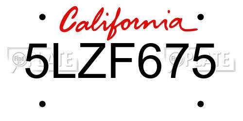 5LZF675 California License Plate