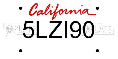 5LZI90 California License Plate