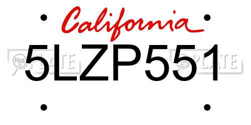5LZP551 California License Plate