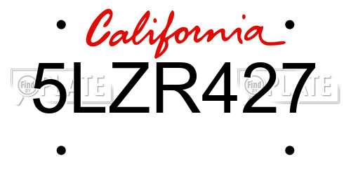 5LZR427 California License Plate