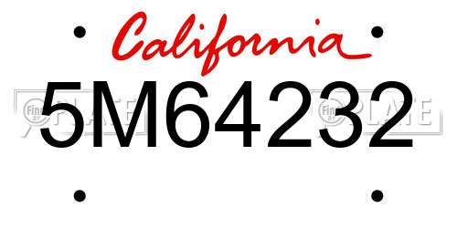 5M64232 California License Plate