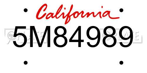 5M84989 California License Plate