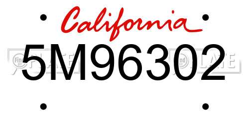 5M96302 California License Plate