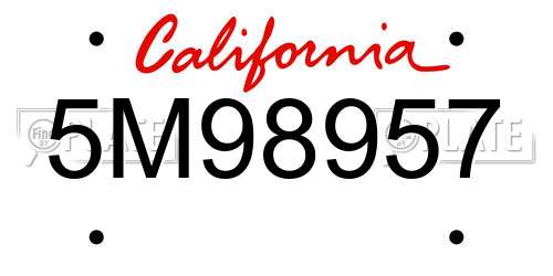 5M98957 California License Plate