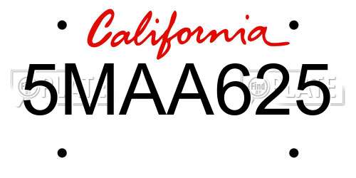 5MAA625 California License Plate
