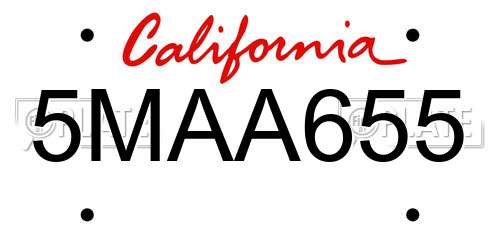 5MAA655 California License Plate