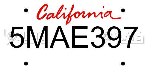5MAE397 California License Plate