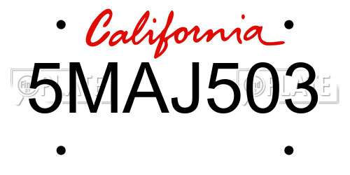 5MAJ503 California License Plate