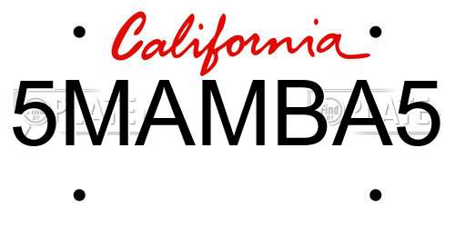 5MAMBA5 California License Plate