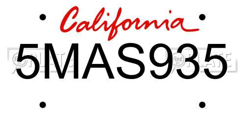 5MAS935 California License Plate