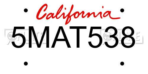 5MAT538 California License Plate