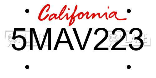 5MAV223 California License Plate