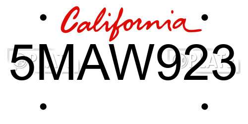 5MAW923 California License Plate