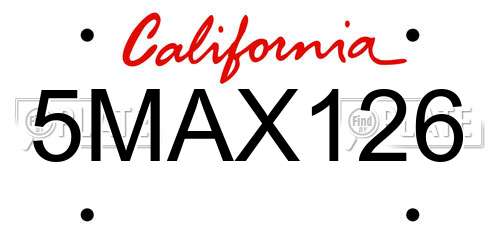 5MAX126 California License Plate