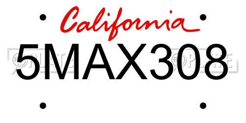 5MAX308 California License Plate