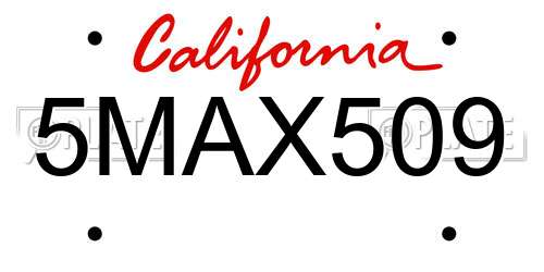 5MAX509 California License Plate