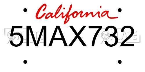 5MAX732 California License Plate