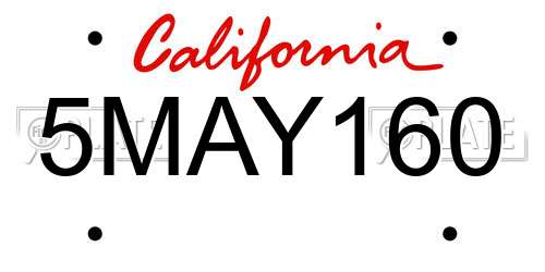 5MAY160 California License Plate