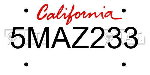 5MAZ233 California License Plate