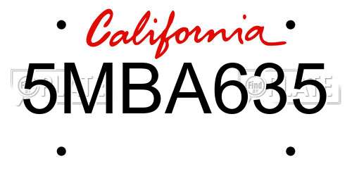 5MBA635 California License Plate