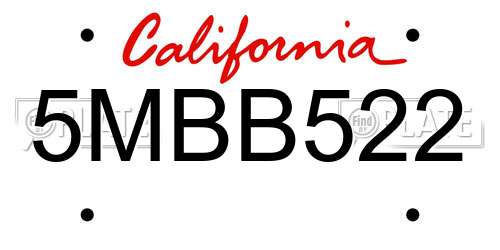 5MBB522 California License Plate