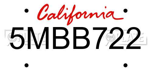 5MBB722 California License Plate