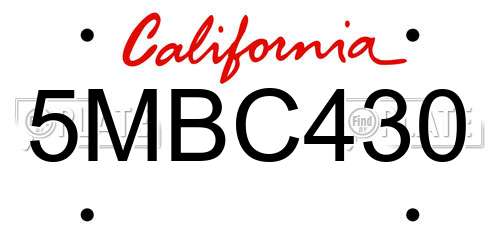 5MBC430 California License Plate