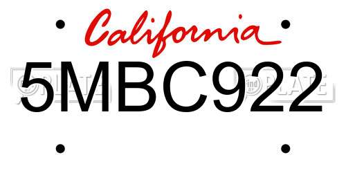 5MBC922 California License Plate