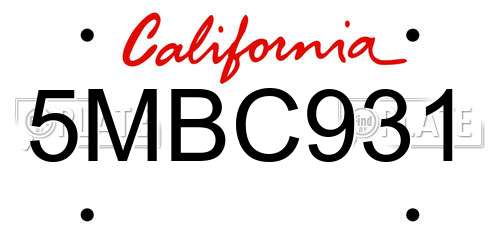 5MBC931 California License Plate