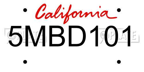 5MBD101 California License Plate