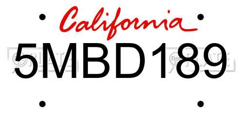 5MBD189 California License Plate