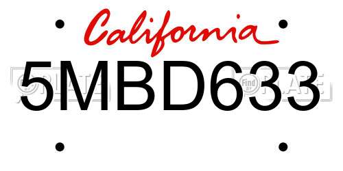 5MBD633 California License Plate