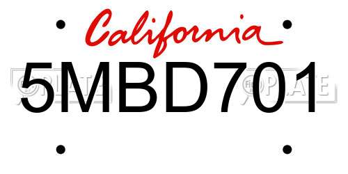 5MBD701 California License Plate