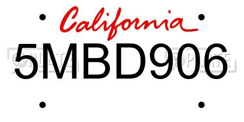 5MBD906 California License Plate