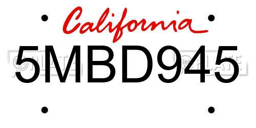 5MBD945 California License Plate