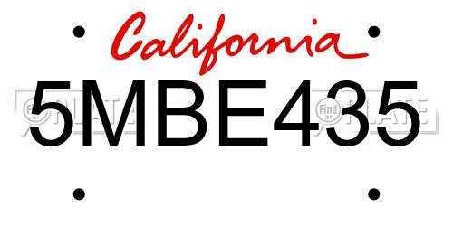 5MBE435 California License Plate